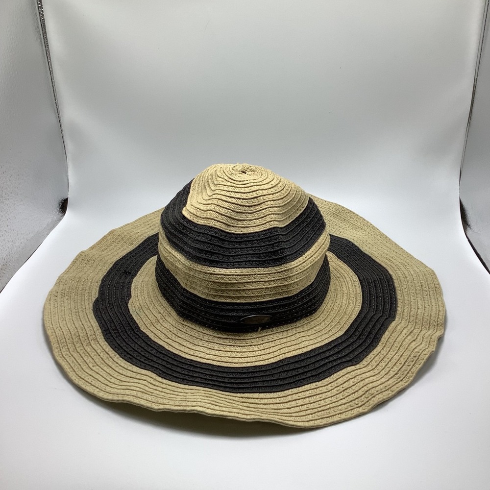 Panama Jack Womans Straw Sun Hat Tan Black‎ Beach Hat Wide Brim